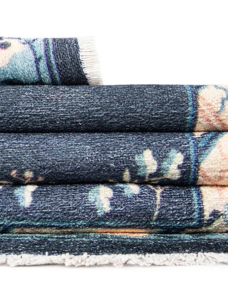 Navy Blue 5' 1 x 5' 1 Boutique Square Area Rug Chenille Polyester Cotton Traditional Oriental Inspired Classical Carpet for Living Rooms Dining Office Space Interior Design for Sale at Rug Engine