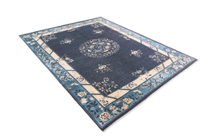 Navy Blue 7' 10 x 10' Boutique Rectangle Area Rug Chenille Polyester Cotton Traditional Oriental Inspired Classical Carpet for Living Rooms Dining Office Space Interior Design for Sale at Rug Engine