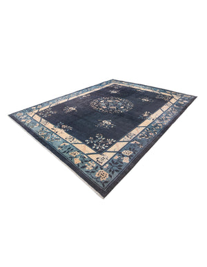 Navy Blue 9' x 11' 10 Boutique Rectangle Area Rug Chenille Polyester Cotton Traditional Oriental Inspired Classical Carpet for Living Rooms Dining Office Space Interior Design for Sale at Rug Engine