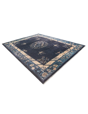 Navy Blue 9' x 11' 10 Boutique Rectangle Area Rug Chenille Polyester Cotton Traditional Oriental Inspired Classical Carpet for Living Rooms Dining Office Space Interior Design for Sale at Rug Engine