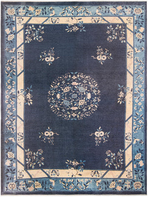 Navy Blue 9' x 11' 10 Boutique Rectangle Area Rug Chenille Polyester Cotton Traditional Oriental Inspired Classical Carpet for Living Rooms Dining Office Space Interior Design for Sale at Rug Engine
