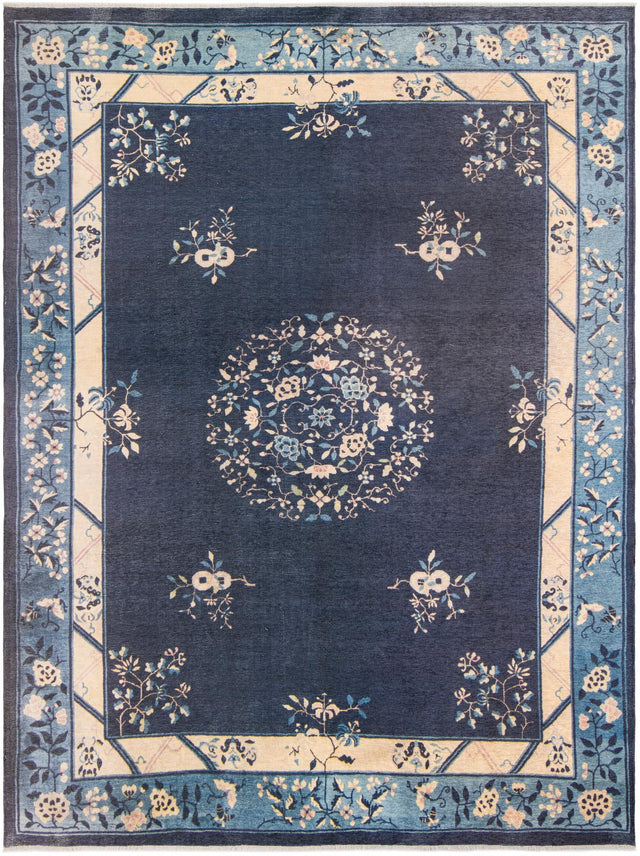 Navy Blue 9' x 11' 10 Boutique Rectangle Area Rug Chenille Polyester Cotton Traditional Oriental Inspired Classical Carpet for Living Rooms Dining Office Space Interior Design for Sale at Rug Engine