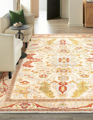 Beige 3' 11 x 5' 11 Boutique Rectangle Area Rug Chenille Polyester Cotton Traditional Oriental Inspired Classical Carpet for Living Rooms Dining Office Space Interior Design for Sale at Rug Engine