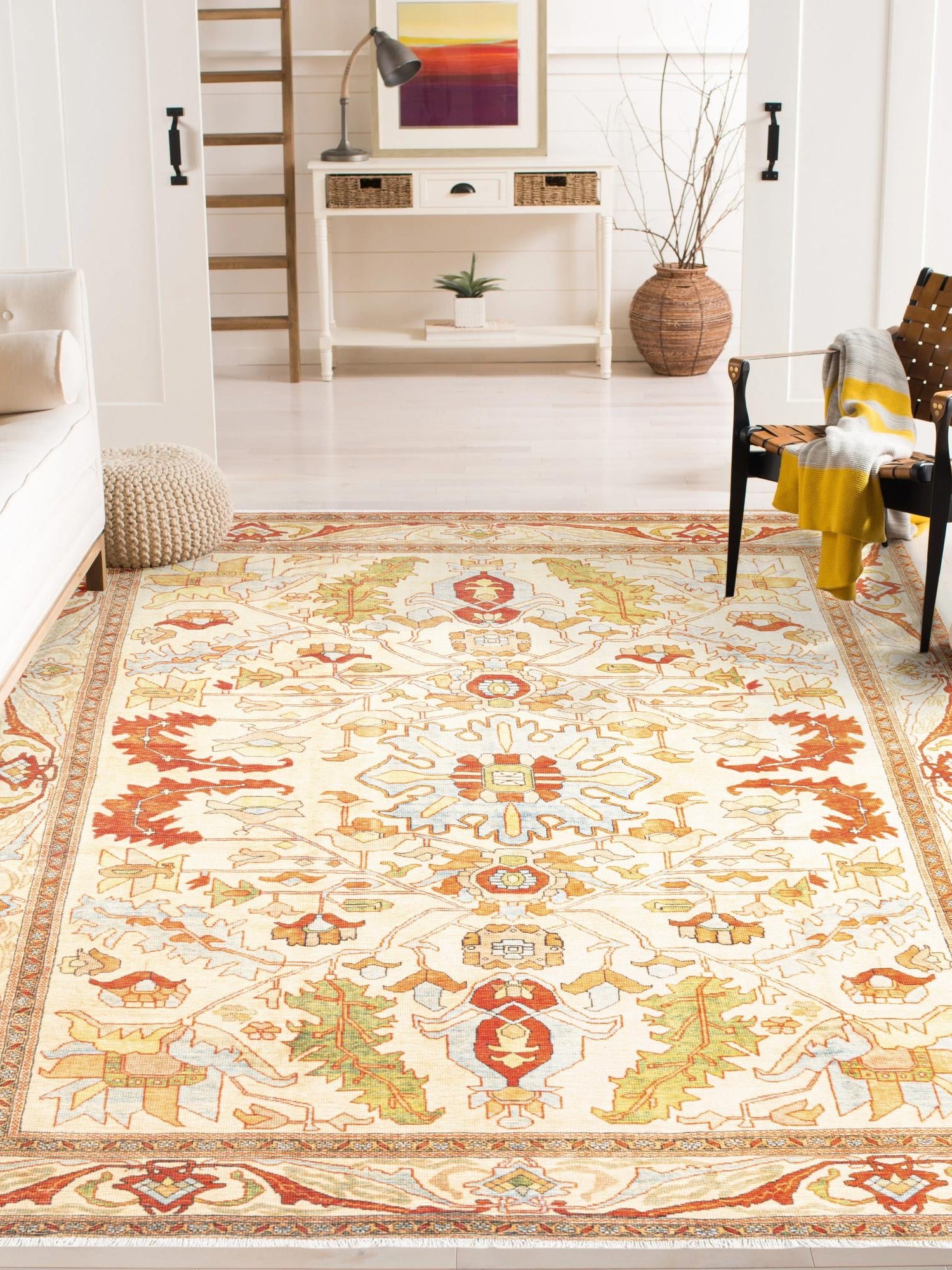 Beige 6' 1 x 9' Boutique Rectangle Area Rug Chenille Polyester Cotton Traditional Oriental Inspired Classical Carpet for Living Rooms Dining Office Space Interior Design for Sale at Rug Engine
