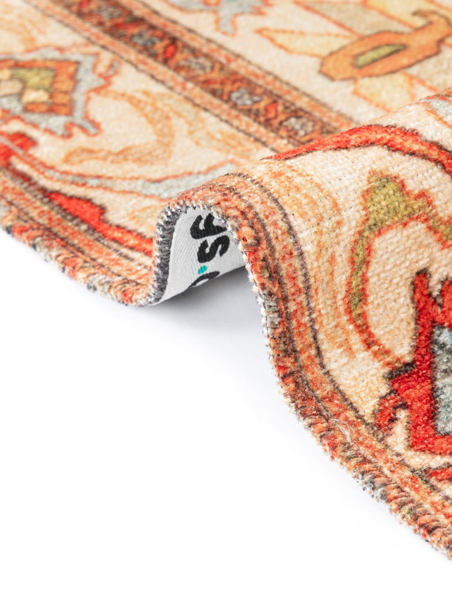 Beige 7' 10 x 10' Boutique Rectangle Area Rug Chenille Polyester Cotton Traditional Oriental Inspired Classical Carpet for Living Rooms Dining Office Space Interior Design for Sale at Rug Engine