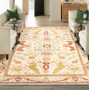Beige 9' x 11' 10 Boutique Rectangle Area Rug Chenille Polyester Cotton Traditional Oriental Inspired Classical Carpet for Living Rooms Dining Office Space Interior Design for Sale at Rug Engine