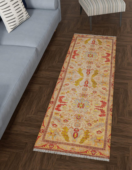 Beige 2' x 5' 1 Boutique Runner Area Rug Chenille Polyester Cotton Traditional Oriental Inspired Classical Carpet for Living Rooms Dining Office Space Interior Design for Sale at Rug Engine