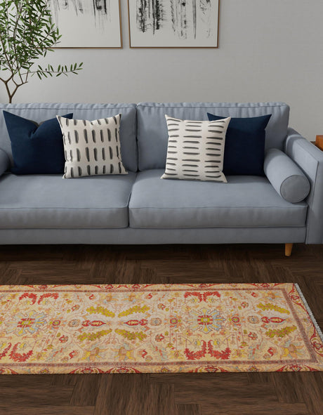 Beige 2' x 6' 1 Boutique Runner Area Rug Chenille Polyester Cotton Traditional Oriental Inspired Classical Carpet for Living Rooms Dining Office Space Interior Design for Sale at Rug Engine