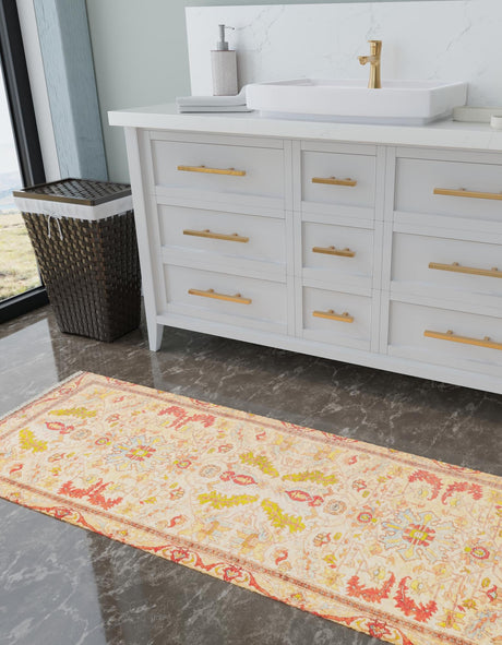 Beige 2' x 5' 1 Boutique Runner Area Rug Chenille Polyester Cotton Traditional Oriental Inspired Classical Carpet for Living Rooms Dining Office Space Interior Design for Sale at Rug Engine