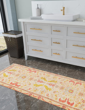 Beige 2' x 8' Boutique Runner Area Rug Chenille Polyester Cotton Traditional Oriental Inspired Classical Carpet for Living Rooms Dining Office Space Interior Design for Sale at Rug Engine