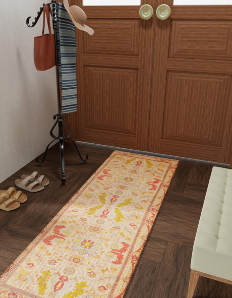 Beige 2' x 8' Boutique Runner Area Rug Chenille Polyester Cotton Traditional Oriental Inspired Classical Carpet for Living Rooms Dining Office Space Interior Design for Sale at Rug Engine