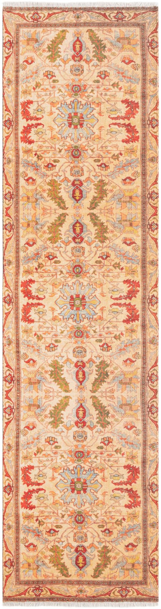 Beige 2' x 8' Boutique Runner Area Rug Chenille Polyester Cotton Traditional Oriental Inspired Classical Carpet for Living Rooms Dining Office Space Interior Design for Sale at Rug Engine