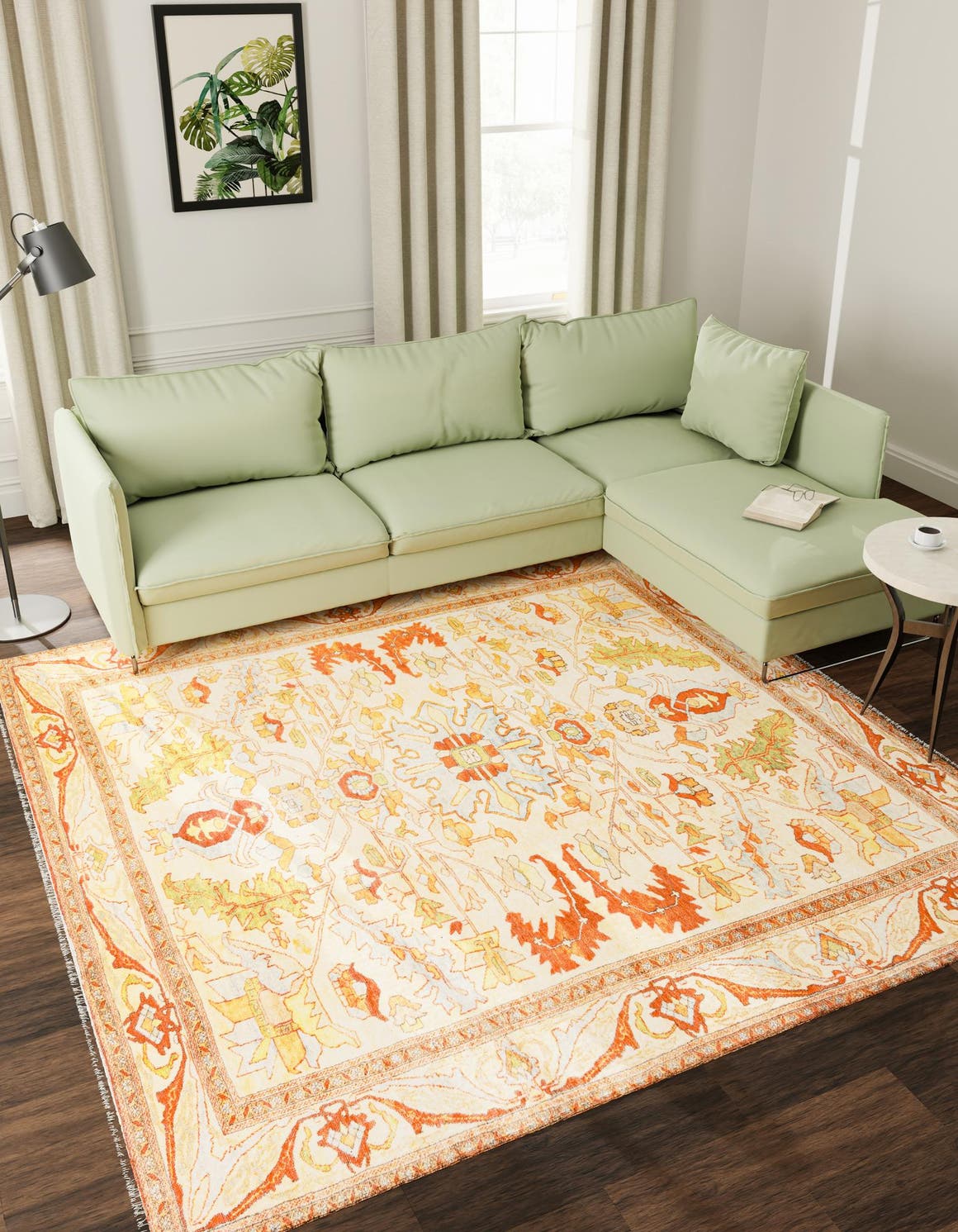 Beige 7' 9 x 7' 9 Boutique Square Area Rug Chenille Polyester Cotton Traditional Oriental Inspired Classical Carpet for Living Rooms Dining Office Space Interior Design for Sale at Rug Engine