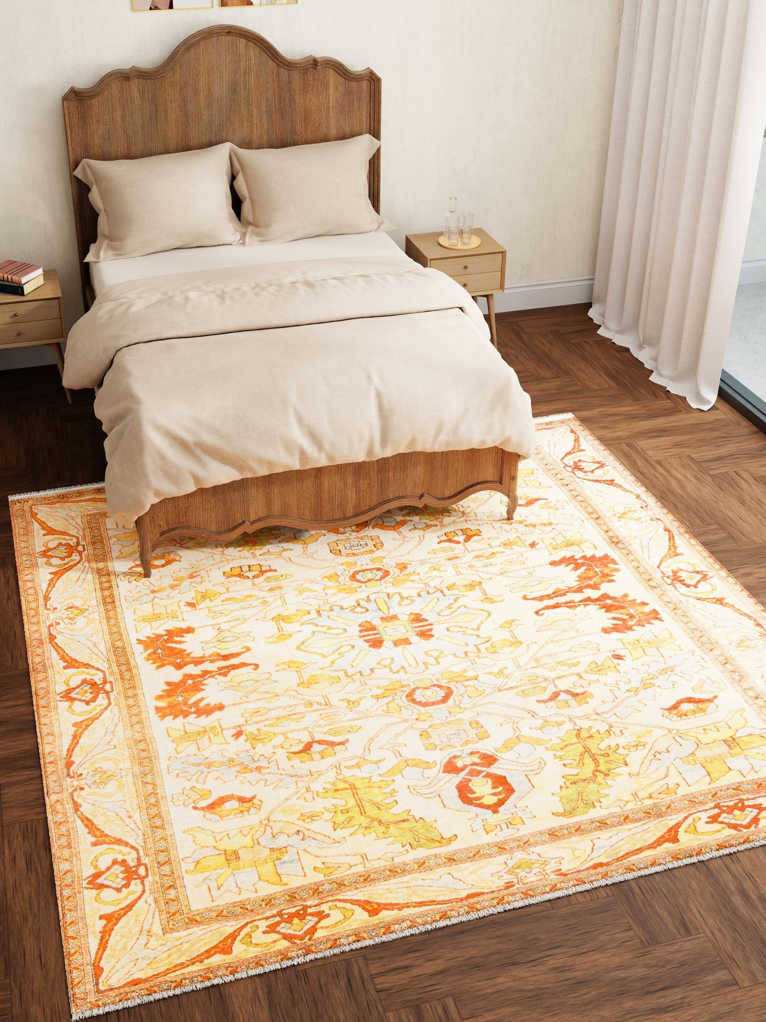 Beige 5' 1 x 5' 1 Boutique Square Area Rug Chenille Polyester Cotton Traditional Oriental Inspired Classical Carpet for Living Rooms Dining Office Space Interior Design for Sale at Rug Engine