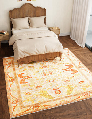Beige 5' 1 x 5' 1 Boutique Square Area Rug Chenille Polyester Cotton Traditional Oriental Inspired Classical Carpet for Living Rooms Dining Office Space Interior Design for Sale at Rug Engine