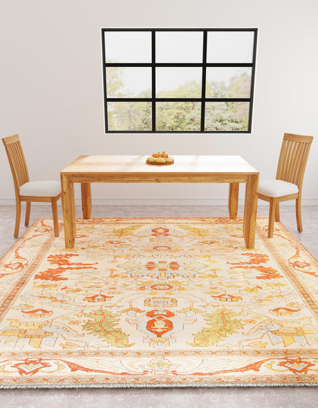 Beige 7' 9 x 7' 9 Boutique Square Area Rug Chenille Polyester Cotton Traditional Oriental Inspired Classical Carpet for Living Rooms Dining Office Space Interior Design for Sale at Rug Engine
