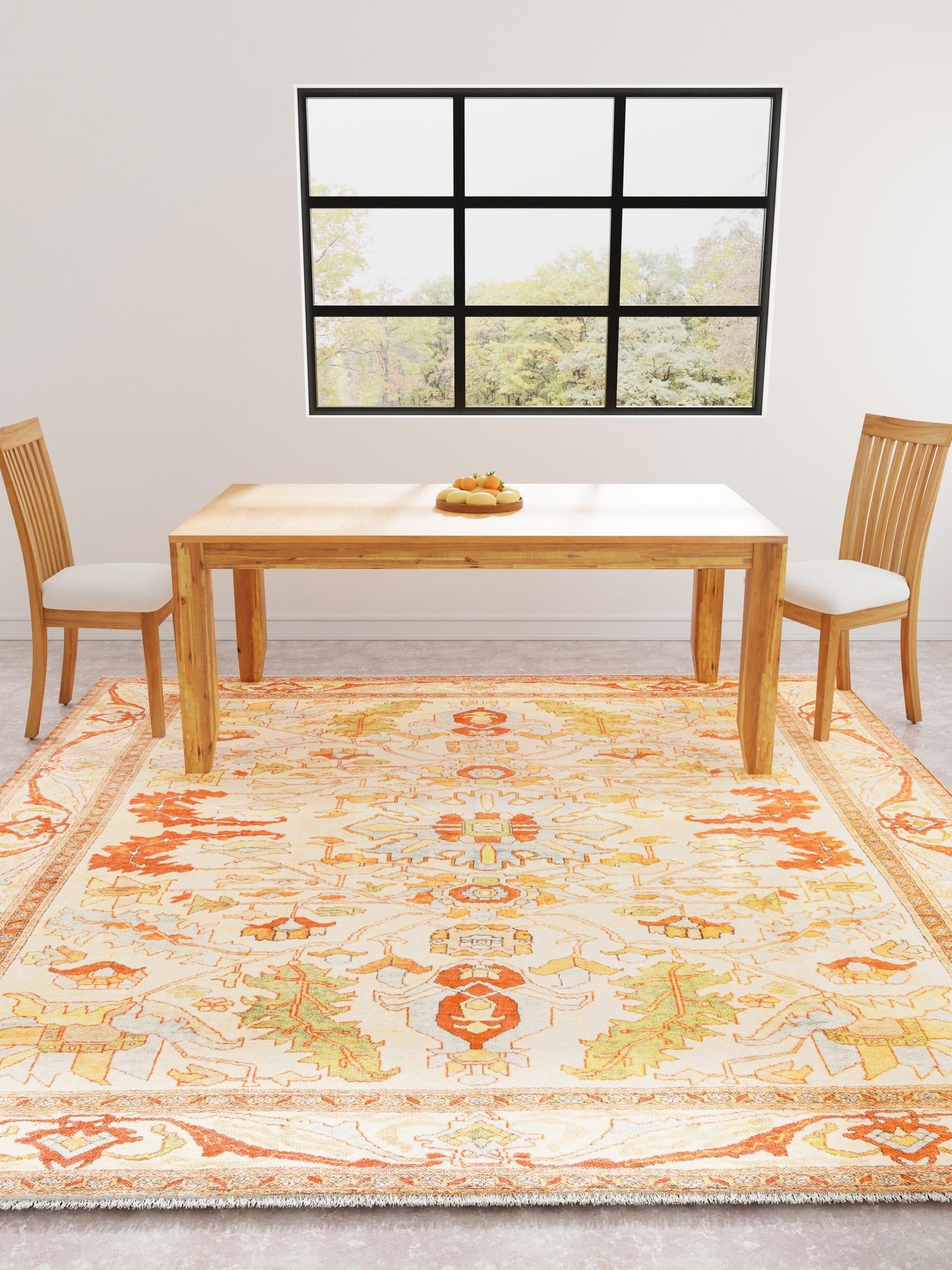 Beige 5' 1 x 5' 1 Boutique Square Area Rug Chenille Polyester Cotton Traditional Oriental Inspired Classical Carpet for Living Rooms Dining Office Space Interior Design for Sale at Rug Engine
