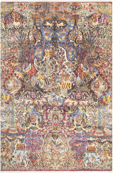 Multicolor 3' 11 x 5' 11 Boutique Rectangle Area Rug Chenille Polyester Cotton Traditional Oriental Inspired Classical Carpet for Living Rooms Dining Office Space Interior Design for Sale at Rug Engine