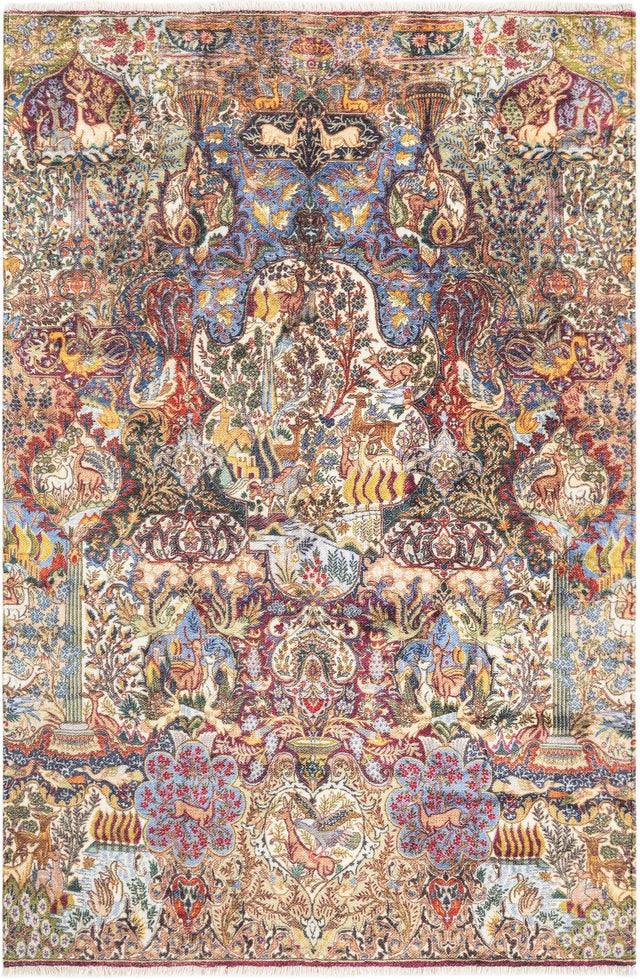 Multicolor 3' 11 x 5' 11 Boutique Rectangle Area Rug Chenille Polyester Cotton Traditional Oriental Inspired Classical Carpet for Living Rooms Dining Office Space Interior Design for Sale at Rug Engine