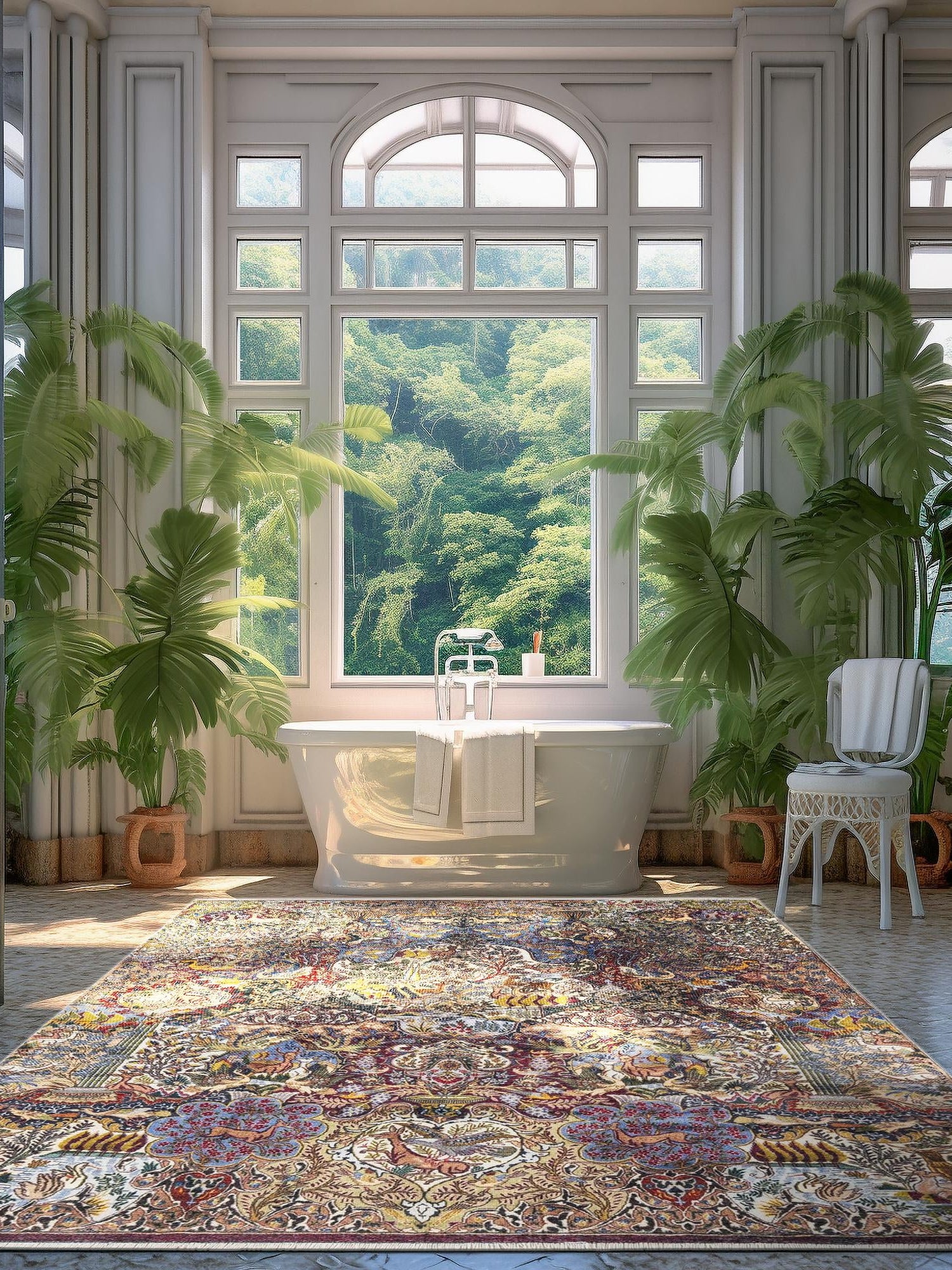 Multicolor 3' 11 x 5' 11 Boutique Rectangle Area Rug Chenille Polyester Cotton Traditional Oriental Inspired Classical Carpet for Living Rooms Dining Office Space Interior Design for Sale at Rug Engine