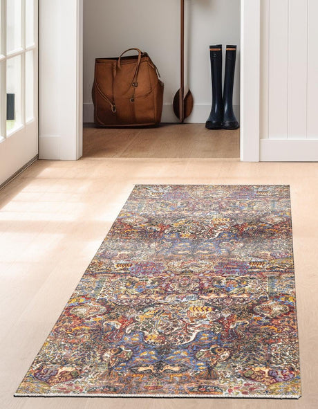 Multicolor 2' x 8' Boutique Runner Area Rug Chenille Polyester Cotton Traditional Oriental Inspired Classical Carpet for Living Rooms Dining Office Space Interior Design for Sale at Rug Engine