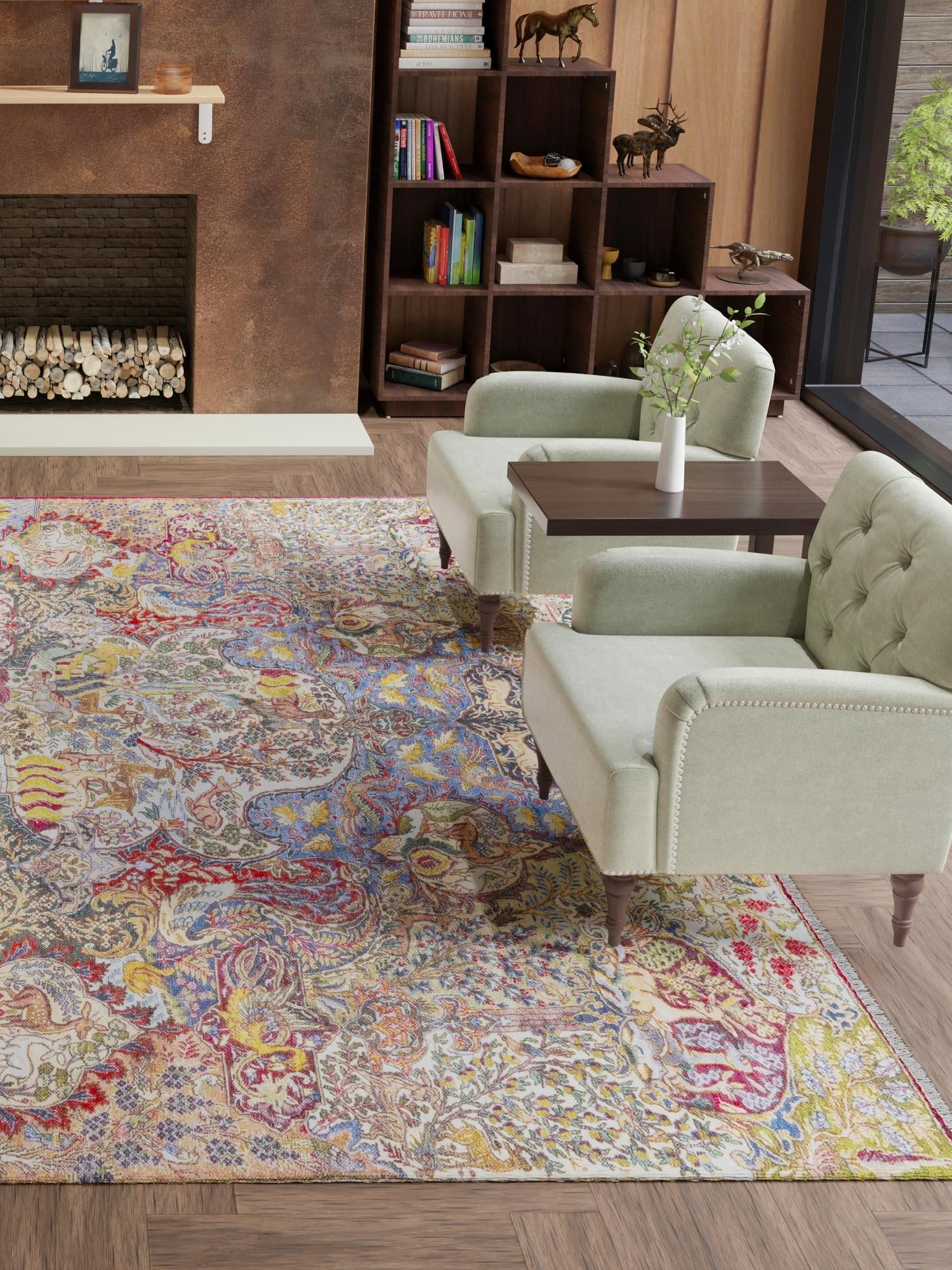 Multicolor 5' 1 x 5' 1 Boutique Square Area Rug Chenille Polyester Cotton Traditional Oriental Inspired Classical Carpet for Living Rooms Dining Office Space Interior Design for Sale at Rug Engine