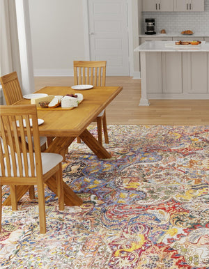 Multicolor 7' 9 x 7' 9 Boutique Square Area Rug Chenille Polyester Cotton Traditional Oriental Inspired Classical Carpet for Living Rooms Dining Office Space Interior Design for Sale at Rug Engine