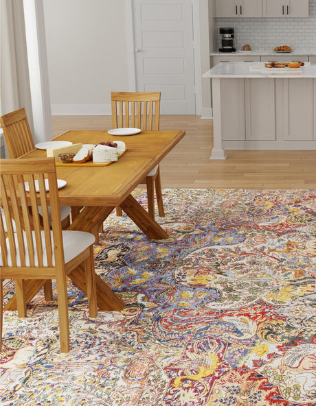 Multicolor 7' 9 x 7' 9 Boutique Square Area Rug Chenille Polyester Cotton Traditional Oriental Inspired Classical Carpet for Living Rooms Dining Office Space Interior Design for Sale at Rug Engine