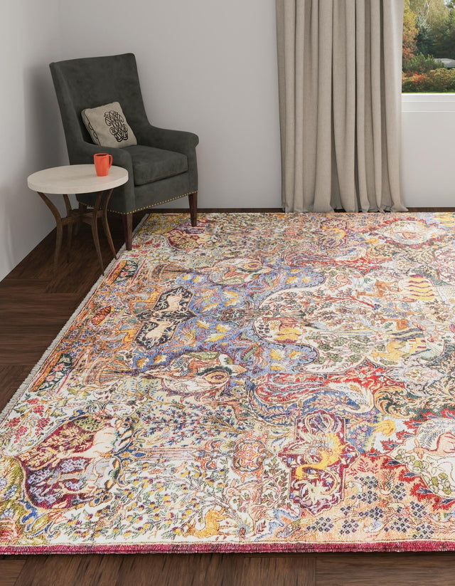 Multicolor 5' 1 x 5' 1 Boutique Square Area Rug Chenille Polyester Cotton Traditional Oriental Inspired Classical Carpet for Living Rooms Dining Office Space Interior Design for Sale at Rug Engine