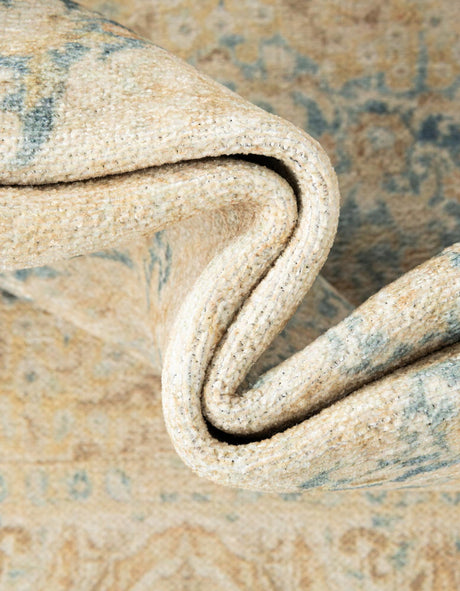 Blue and Ivory 7' 10 x 10' Boutique Rectangle Area Rug Chenille Polyester Cotton Traditional Oriental Inspired Classical Carpet for Living Rooms Dining Office Space Interior Design for Sale at Rug Engine