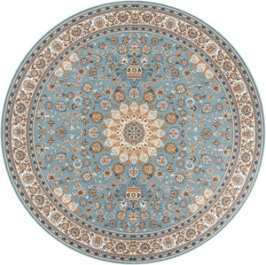Blue 10' x 10' Outdoor Traditional Round Area Rug Weather Resistant for Patio, Deck, Terrace, Balcony, Porch Classical Design Outside Carpet for Sale at Rug Engine