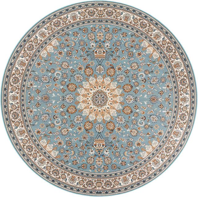Blue 10' x 10' Outdoor Traditional Round Area Rug Weather Resistant for Patio, Deck, Terrace, Balcony, Porch Classical Design Outside Carpet for Sale at Rug Engine
