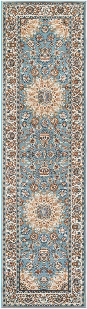 Blue 2' 7 x 10' Outdoor Traditional Runner Area Rug Weather Resistant for Patio, Deck, Terrace, Balcony, Porch Classical Design Outside Carpet for Sale at Rug Engine
