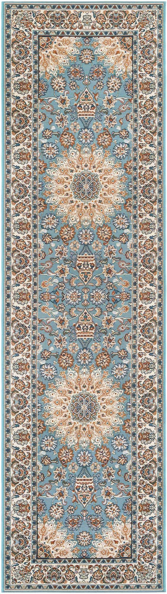 Blue 2' 7 x 10' Outdoor Traditional Runner Area Rug Weather Resistant for Patio, Deck, Terrace, Balcony, Porch Classical Design Outside Carpet for Sale at Rug Engine