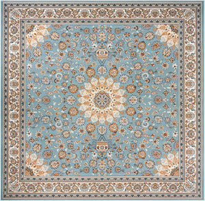 Blue 10' x 10' Outdoor Traditional Square Area Rug Weather Resistant for Patio, Deck, Terrace, Balcony, Porch Classical Design Outside Carpet for Sale at Rug Engine