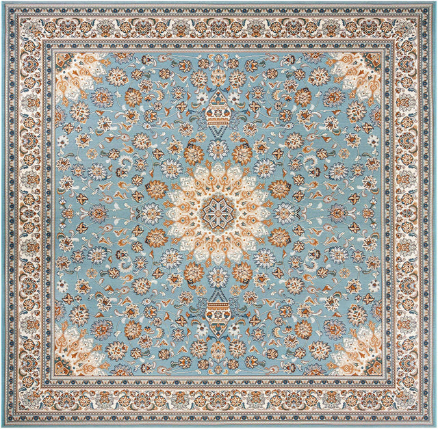 Blue 10' x 10' Outdoor Traditional Square Area Rug Weather Resistant for Patio, Deck, Terrace, Balcony, Porch Classical Design Outside Carpet for Sale at Rug Engine