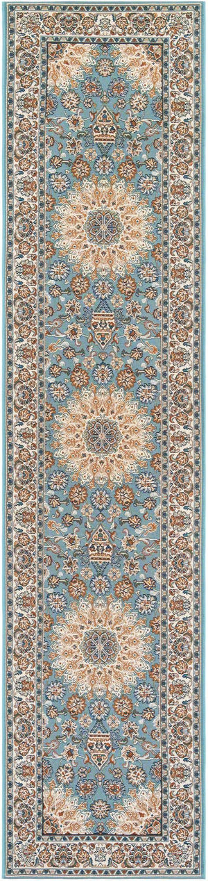 Blue 2' 7 x 12' Outdoor Traditional Runner Area Rug Weather Resistant for Patio, Deck, Terrace, Balcony, Porch Classical Design Outside Carpet for Sale at Rug Engine
