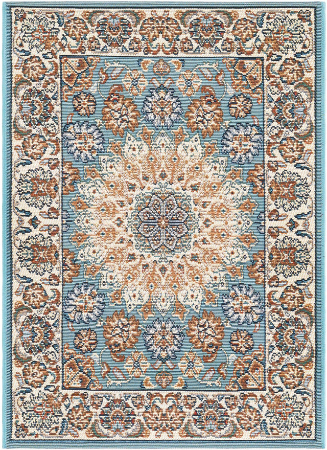 Blue 2' x 3' 1 Outdoor Traditional Rectangle Area Rug Weather Resistant for Patio, Deck, Terrace, Balcony, Porch Classical Design Outside Carpet for Sale at Rug Engine