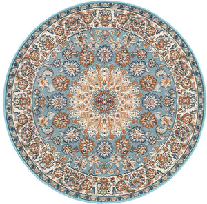 Blue 3' 3 x 3' 3 Outdoor Traditional Round Area Rug Weather Resistant for Patio, Deck, Terrace, Balcony, Porch Classical Design Outside Carpet for Sale at Rug Engine