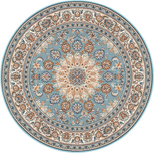Blue 4' 1 x 4' 1 Outdoor Traditional Round Area Rug Weather Resistant for Patio, Deck, Terrace, Balcony, Porch Classical Design Outside Carpet for Sale at Rug Engine