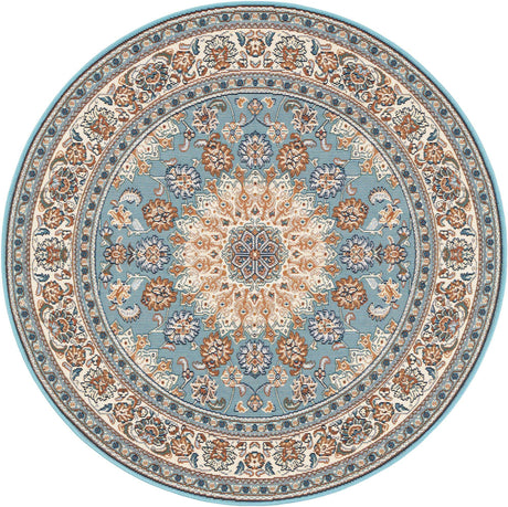 Blue 4' 1 x 4' 1 Outdoor Traditional Round Rug