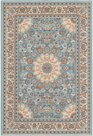 Blue 4' 1 x 6' 1 Outdoor Traditional Rectangle Area Rug Weather Resistant for Patio, Deck, Terrace, Balcony, Porch Classical Design Outside Carpet for Sale at Rug Engine