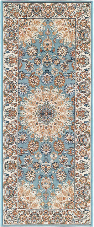 Blue 2' x 5' 1 Outdoor Traditional Runner Area Rug Weather Resistant for Patio, Deck, Terrace, Balcony, Porch Classical Design Outside Carpet for Sale at Rug Engine