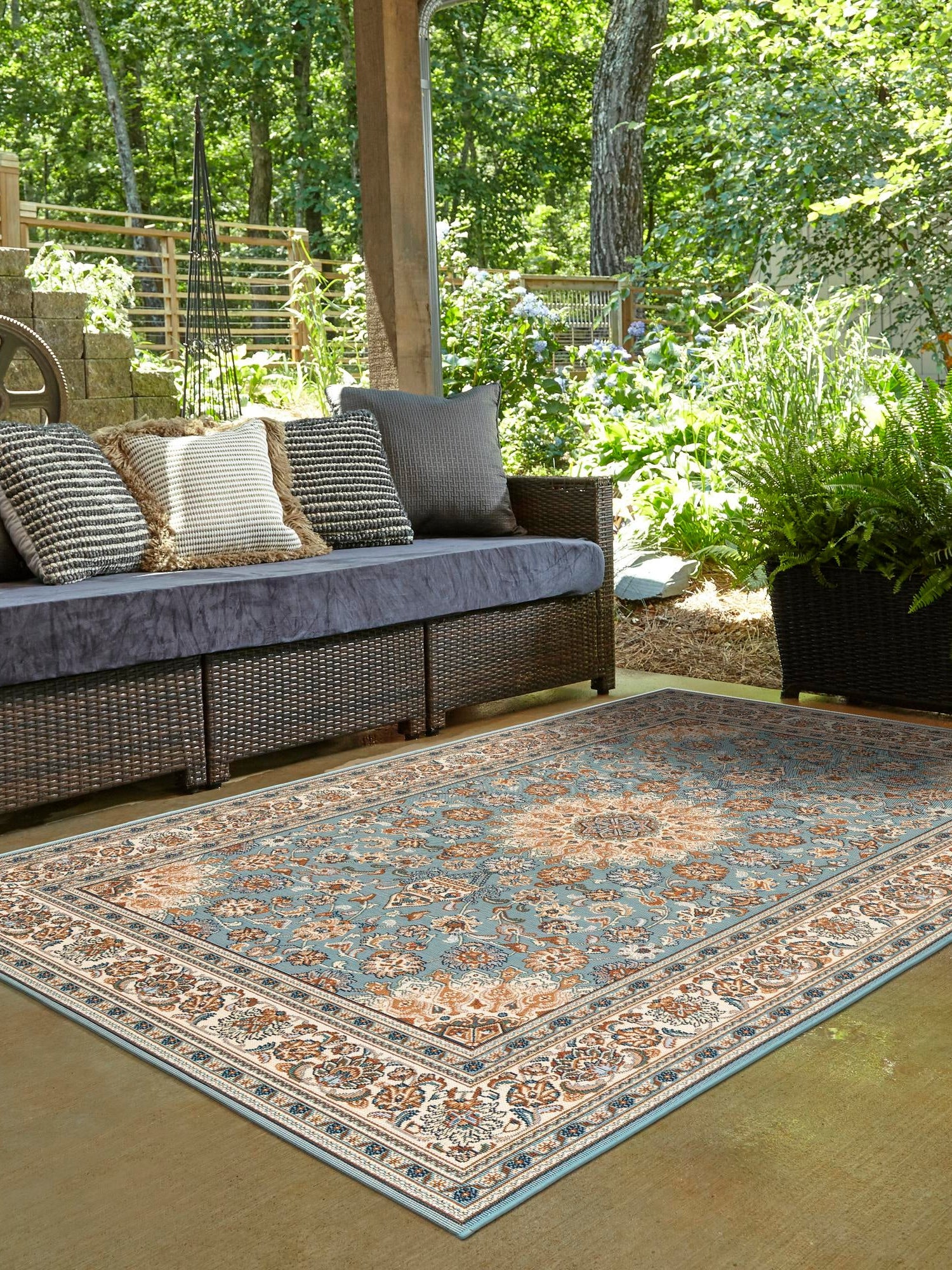 Blue 2' x 3' 1 Outdoor Traditional Rectangle Area Rug Weather Resistant for Patio, Deck, Terrace, Balcony, Porch Classical Design Outside Carpet for Sale at Rug Engine