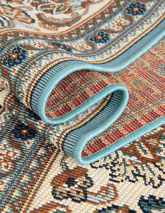 Blue 4' 1 x 6' 1 Outdoor Traditional Rectangle Area Rug Weather Resistant for Patio, Deck, Terrace, Balcony, Porch Classical Design Outside Carpet for Sale at Rug Engine