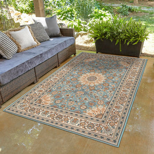 Blue 2' x 3' 1 Outdoor Traditional Rectangle Area Rug Weather Resistant for Patio, Deck, Terrace, Balcony, Porch Classical Design Outside Carpet for Sale at Rug Engine