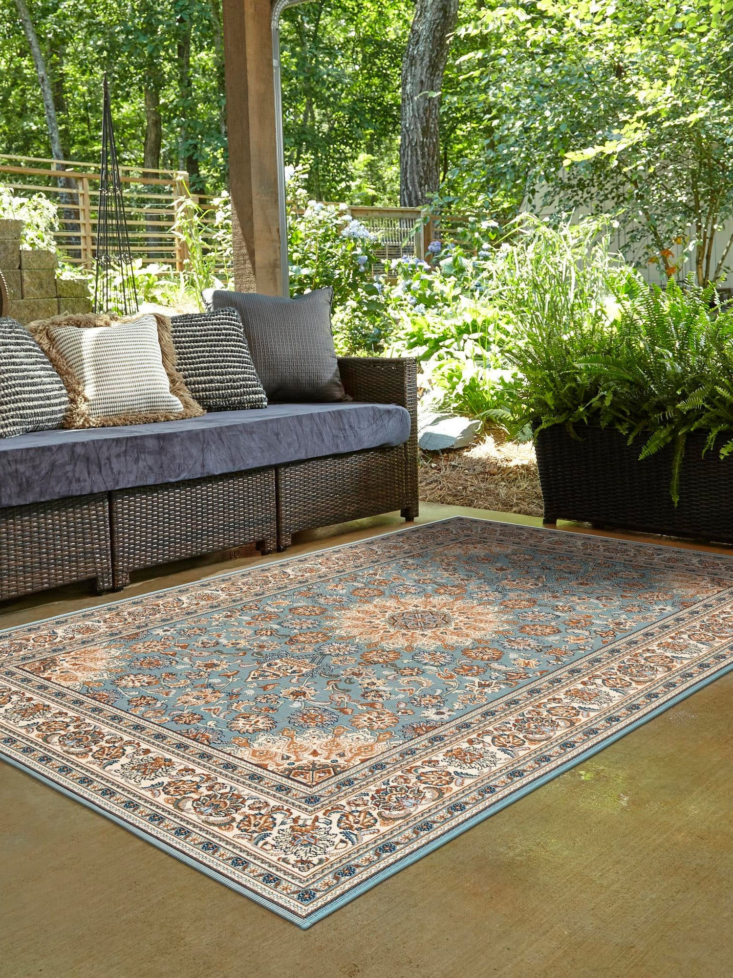 Blue 2' x 3' 1 Outdoor Traditional Rectangle Area Rug Weather Resistant for Patio, Deck, Terrace, Balcony, Porch Classical Design Outside Carpet for Sale at Rug Engine
