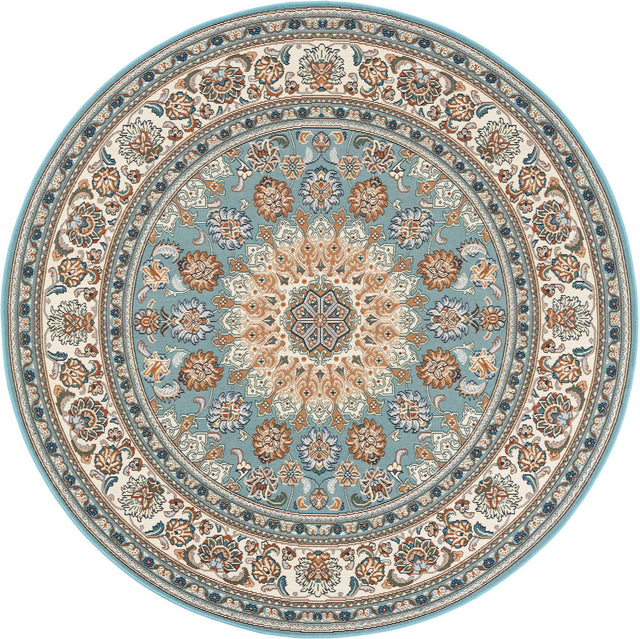 Blue 6' 1 x 6' 1 Outdoor Traditional Round Area Rug Weather Resistant for Patio, Deck, Terrace, Balcony, Porch Classical Design Outside Carpet for Sale at Rug Engine