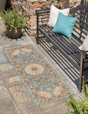 Blue 2' 7 x 12' Outdoor Traditional Runner Area Rug Weather Resistant for Patio, Deck, Terrace, Balcony, Porch Classical Design Outside Carpet for Sale at Rug Engine