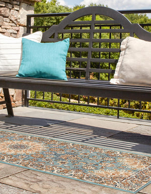 Blue 2' 7 x 12' Outdoor Traditional Runner Area Rug Weather Resistant for Patio, Deck, Terrace, Balcony, Porch Classical Design Outside Carpet for Sale at Rug Engine